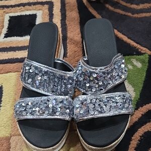 Sequin Embellished Black Sandals